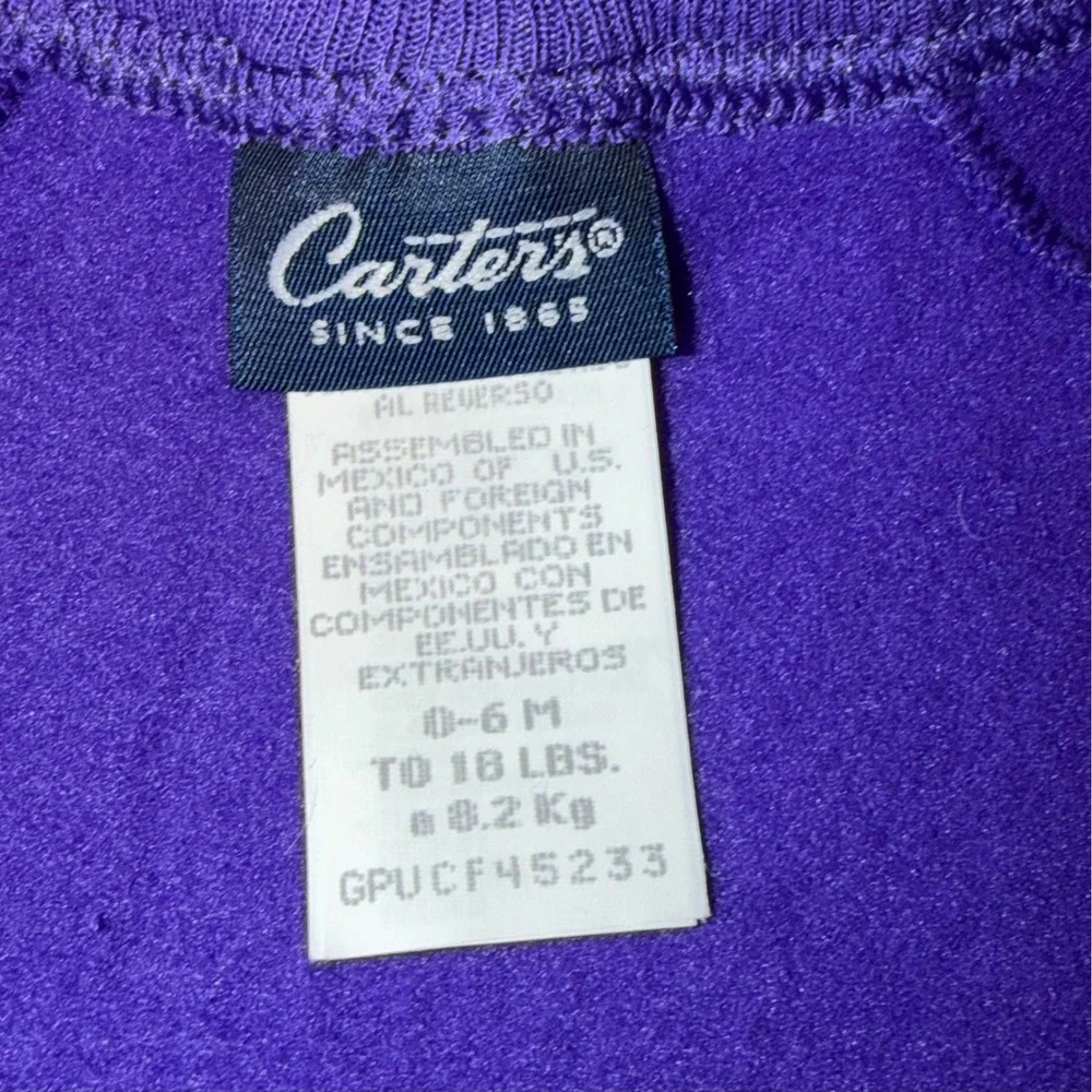 Vintage Carter's Baby Fleece Blanket Sleeper 0-6M Purple Teddy Zip-Up Y2K 1 Pc